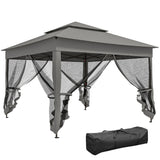 11' x 11' Pop-Up Canopy with 2-Tier Soft Top and Zipper Netting, Dark Grey