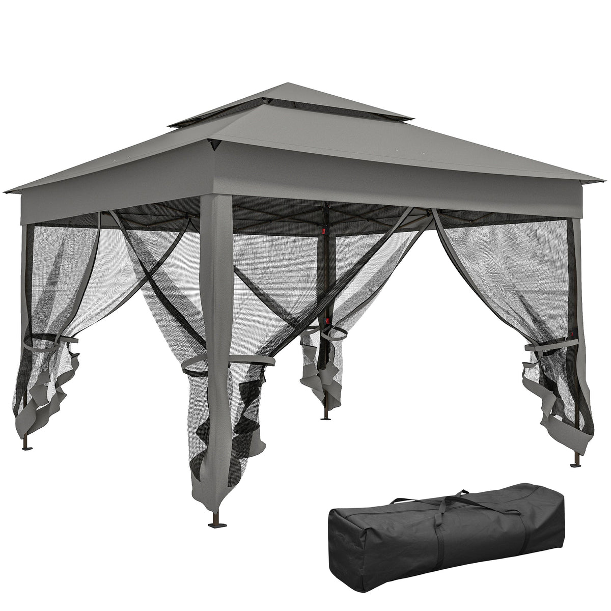 11' x 11' Pop-Up Canopy with 2-Tier Soft Top and Zipper Netting, Dark Grey