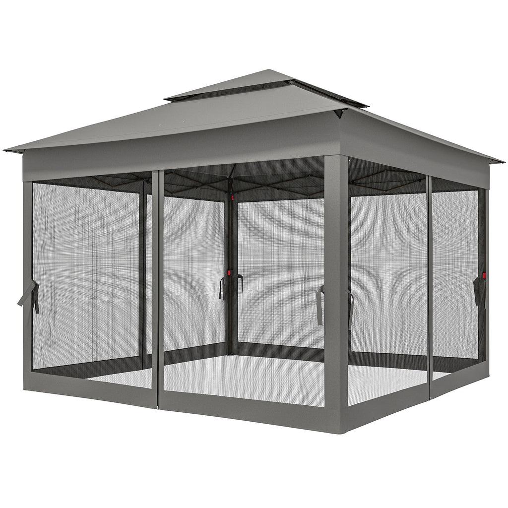 11' x 11' Pop-Up Canopy with 2-Tier Soft Top and Zipper Netting, Dark Grey
