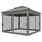 11' x 11' Pop-Up Canopy with 2-Tier Soft Top and Zipper Netting, Dark Grey