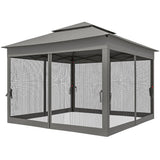 11' x 11' Pop-Up Canopy with 2-Tier Soft Top and Zipper Netting, Dark Grey