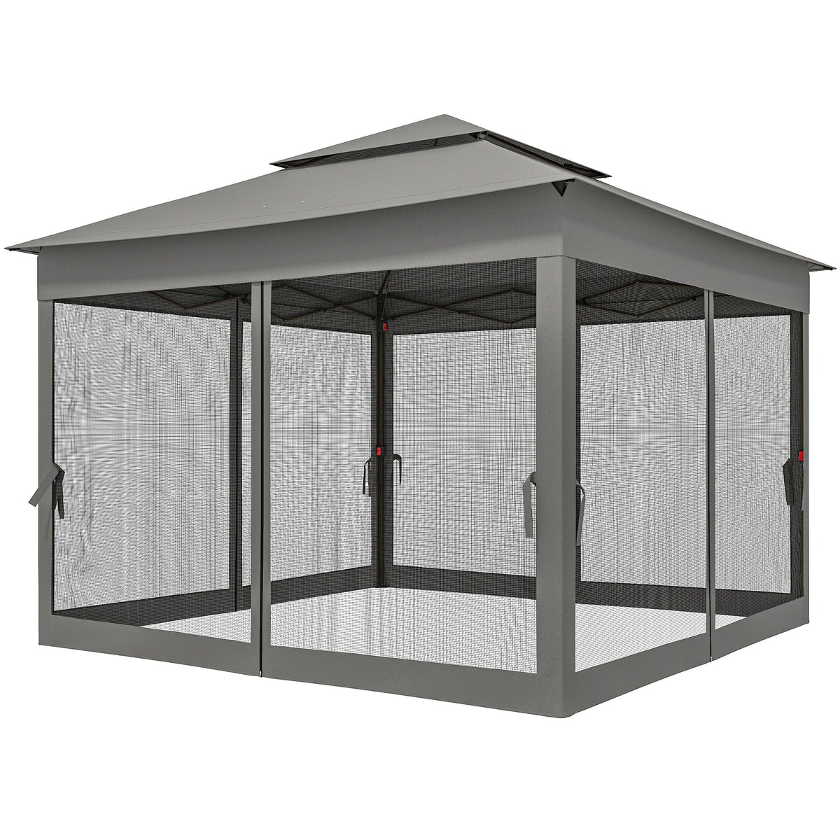 11' x 11' Pop-Up Canopy with 2-Tier Soft Top and Zipper Netting, Dark Grey