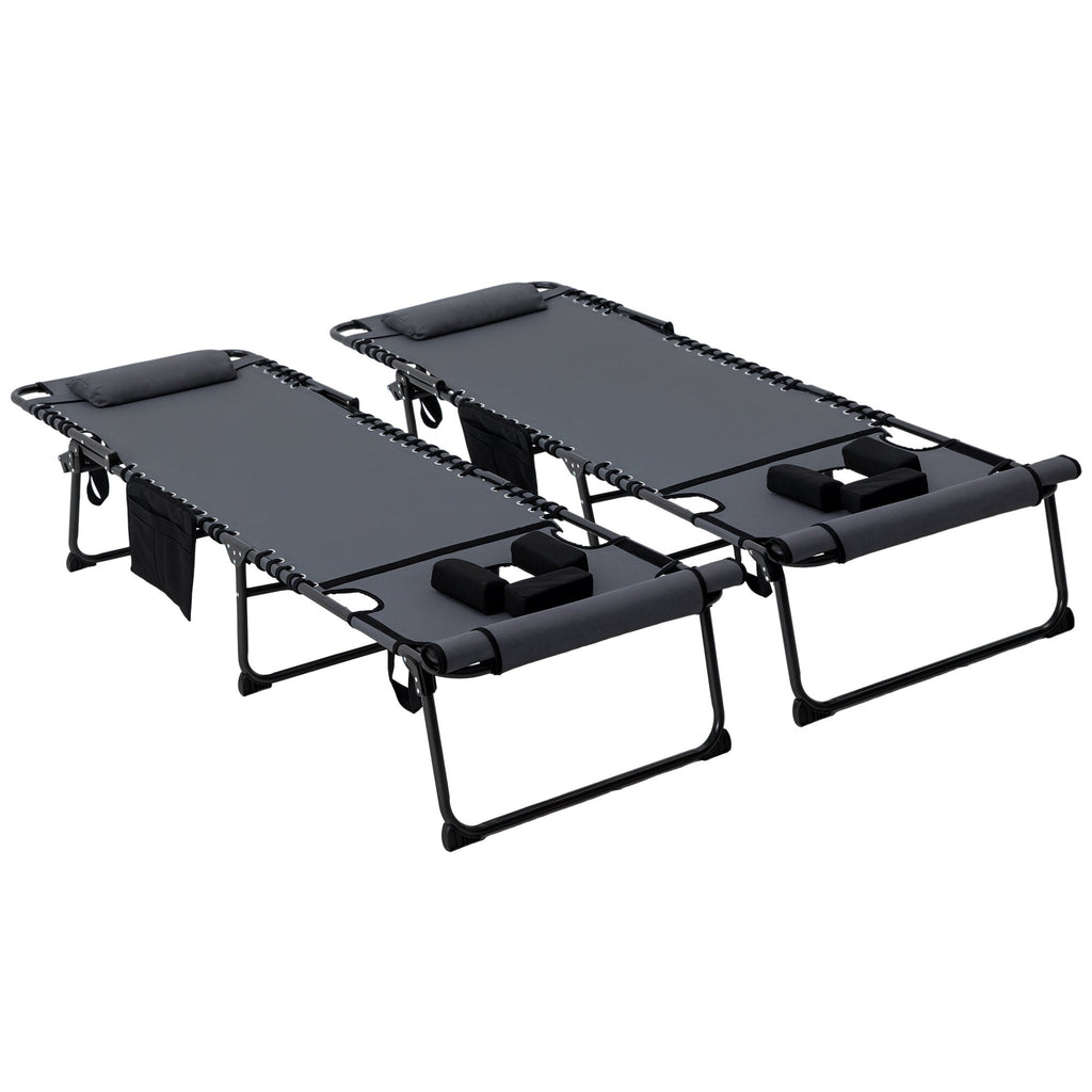 2-Piece Folding Chaise Lounge with Face Hole, Gray