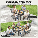 7 Piece Outdoor Dining Set with Extendable Table and Stackable Chairs