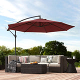 3 m Banana Parasol with Crank Handle, 8 Ribs & Cross Base, Wine Red