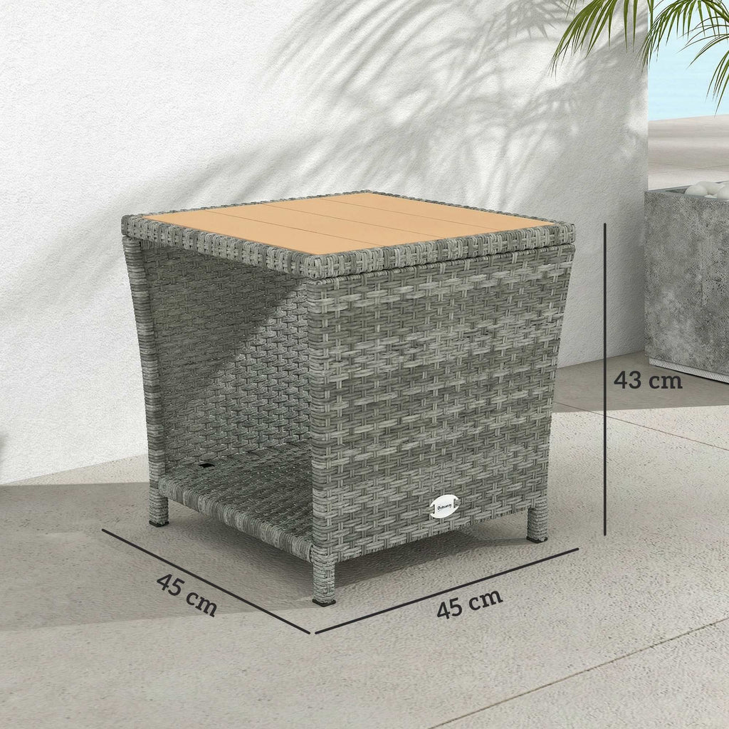 2-Tier PE Rattan Side Table with Storage Shelf, Light Grey
