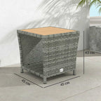 2-Tier PE Rattan Side Table with Storage Shelf, Light Grey