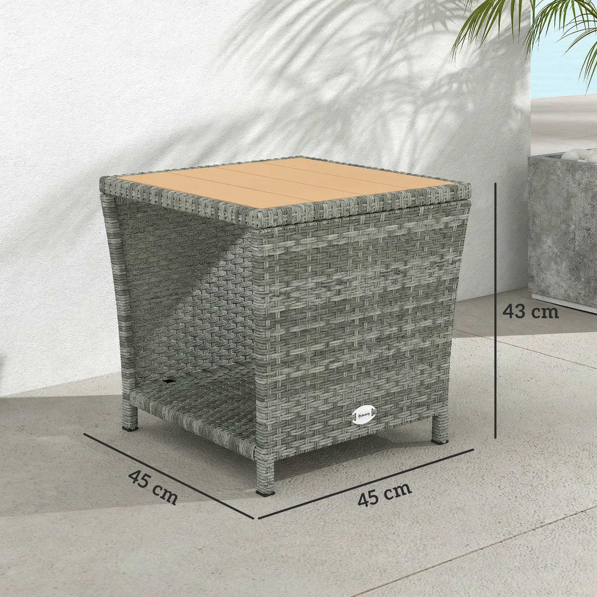 2-Tier PE Rattan Side Table with Storage Shelf, Light Grey