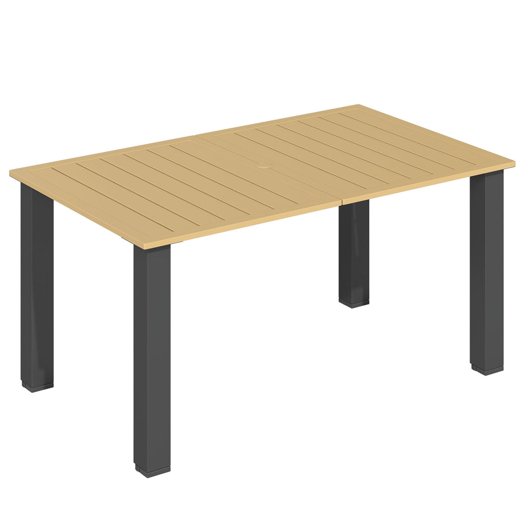 150 x 90 x 73 cm Garden Dining Table with Parasol Hole, Brown