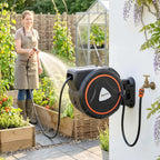 23+2m Retractable Wall Hose Reel with Auto Retraction & 12-Pattern Nozzle, Orange