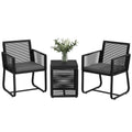 3 Piece Wicker Patio Furniture Set with Glass Top Table and Cushions, Black