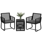 3 Piece Wicker Patio Furniture Set with Glass Top Table and Cushions, Black