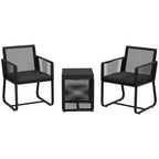 3 Piece Wicker Patio Furniture Set with Glass Top Table and Cushions, Black