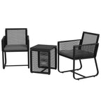 3 Piece Wicker Patio Furniture Set with Glass Top Table and Cushions, Black