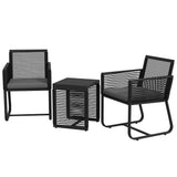 3 Piece Wicker Patio Furniture Set with Glass Top Table and Cushions, Black