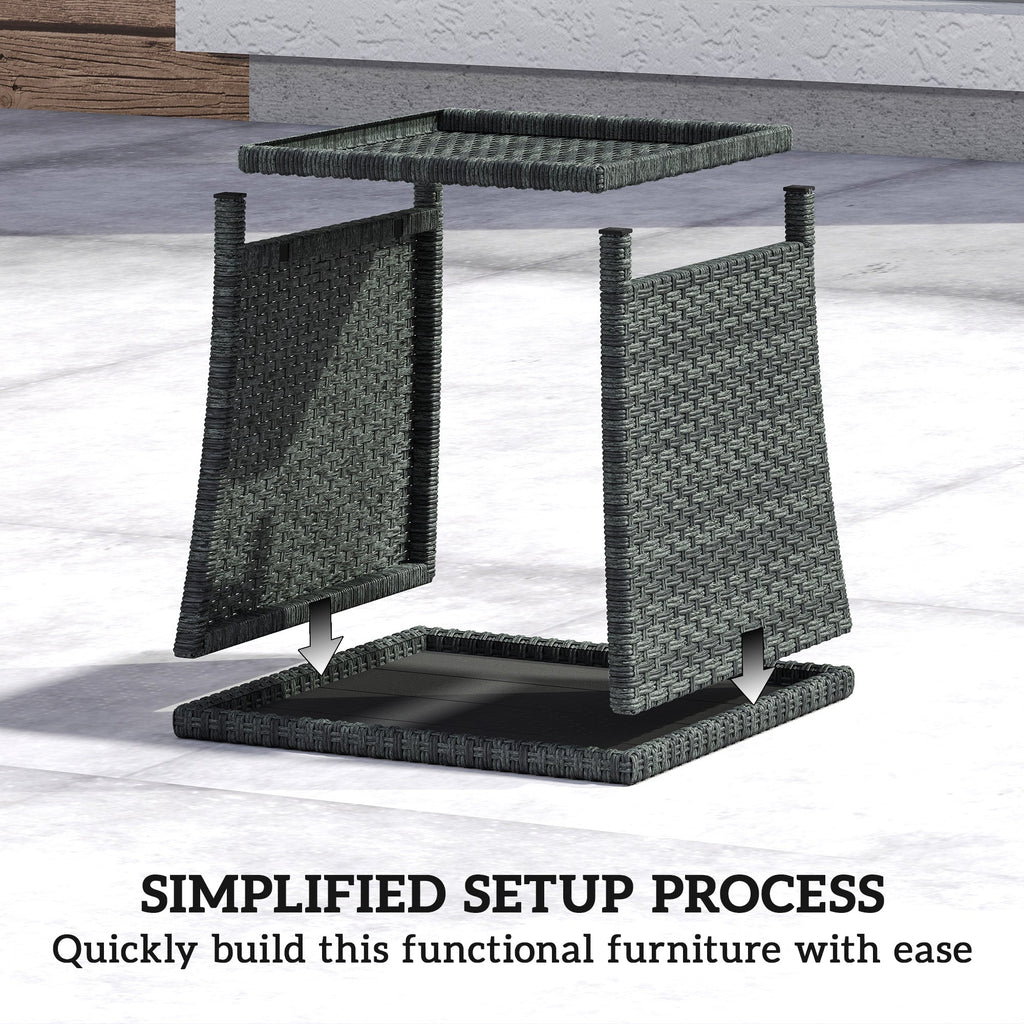 2-Tier PE Rattan Side Table with Storage Shelf, Grey