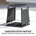 2-Tier PE Rattan Side Table with Storage Shelf, Grey