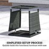 2-Tier PE Rattan Side Table with Storage Shelf, Grey