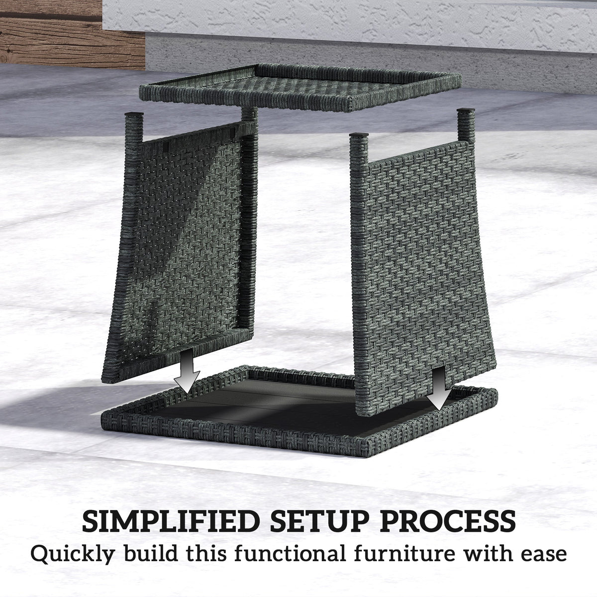 2-Tier PE Rattan Side Table with Storage Shelf, Grey