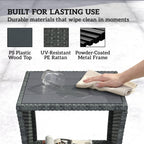 2-Tier PE Rattan Side Table with Storage Shelf, Grey