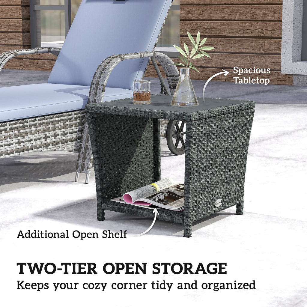 2-Tier PE Rattan Side Table with Storage Shelf, Grey