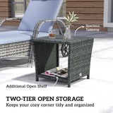 2-Tier PE Rattan Side Table with Storage Shelf, Grey