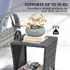 2-Tier PE Rattan Side Table with Storage Shelf, Grey