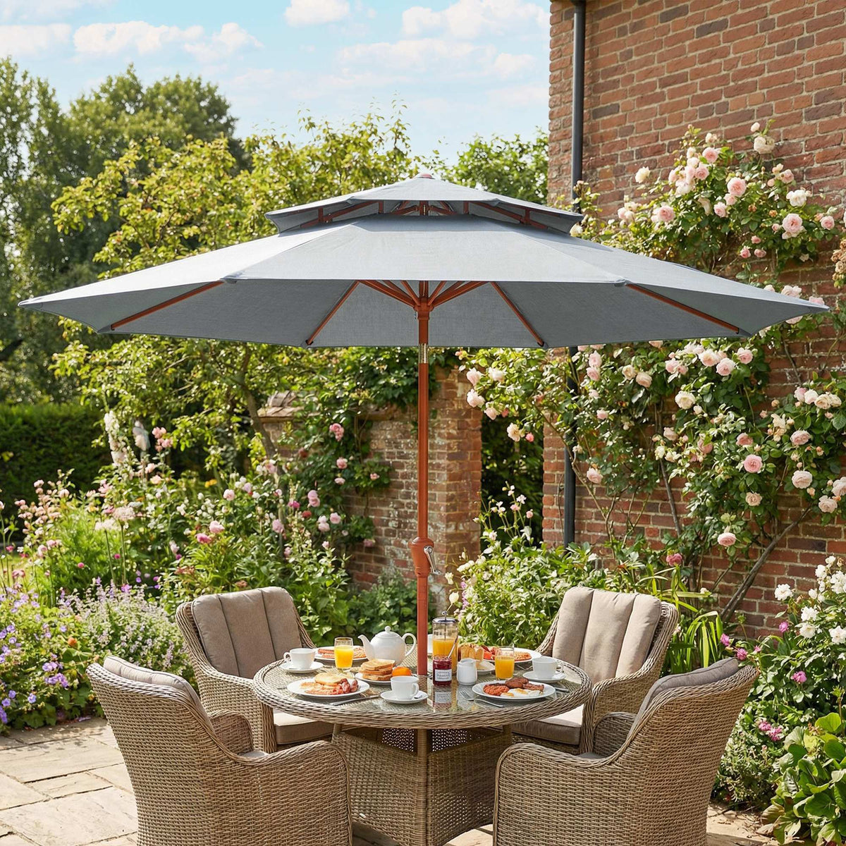 104'' x 104'' Patio Umbrella with Crank and Double Top, Light Grey