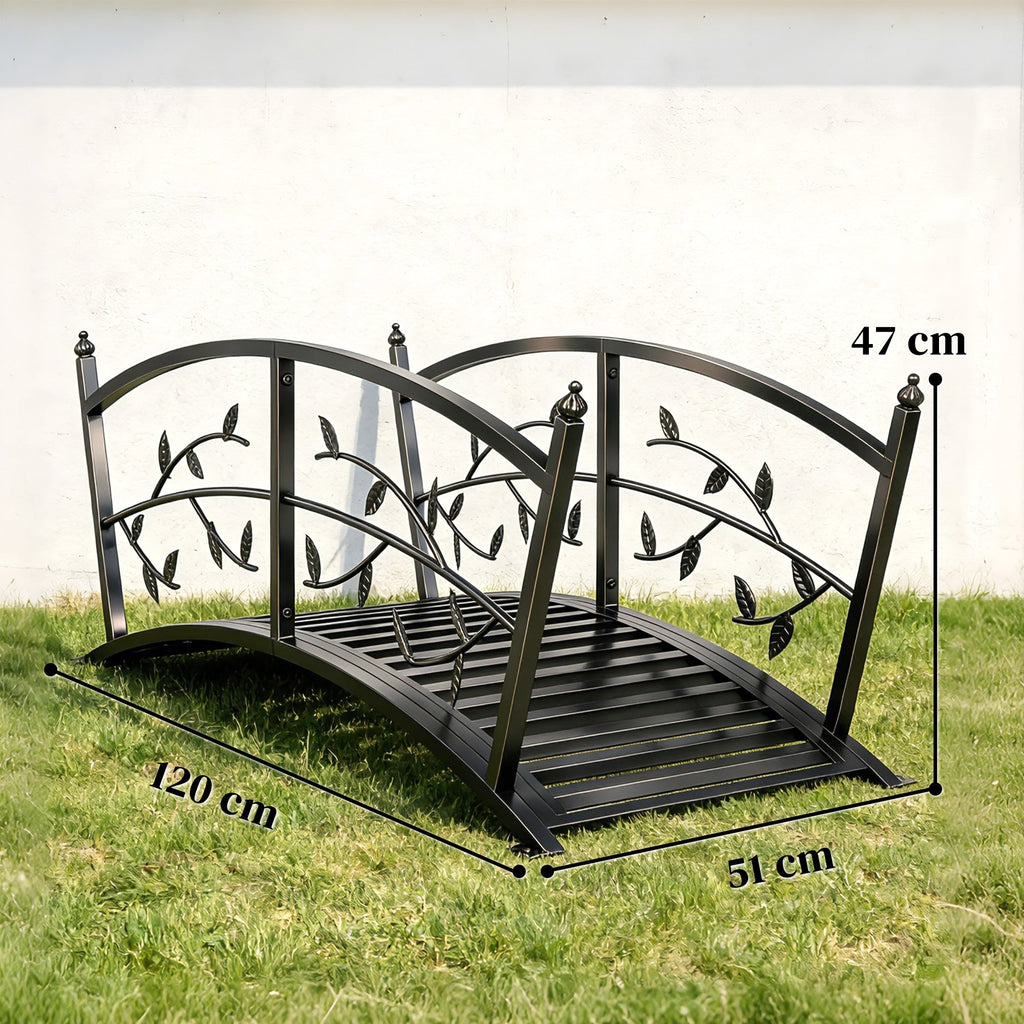 1.2M Metal Garden Bridge with Safety Railings, Black