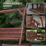 3 Seat Porch Swing with Stand and Side Tables, Carbonized Brown