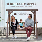 3 Seat Porch Swing with Stand and Side Tables, Carbonized Brown