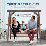 3 Seat Porch Swing with Stand and Side Tables, Carbonized Brown