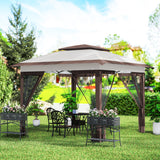 12' x 12' Pop-Up Canopy with Mesh Sidewalls, Adjustable Height, Beige Dark Brown