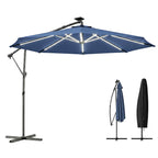 3 m Cantilever Parasol with Solar LED Light, Cover & 360° Rotation, Navy Blue