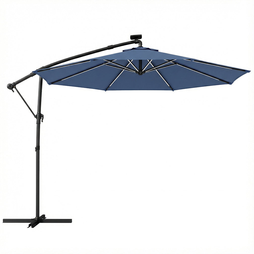 3 m Cantilever Parasol with Solar LED Light, Cover & 360° Rotation, Navy Blue