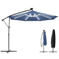 3 m Cantilever Parasol with Solar LED Light, Cover & 360° Rotation, Navy Blue