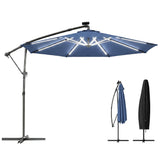 3 m Cantilever Parasol with Solar LED Light, Cover & 360° Rotation, Navy Blue