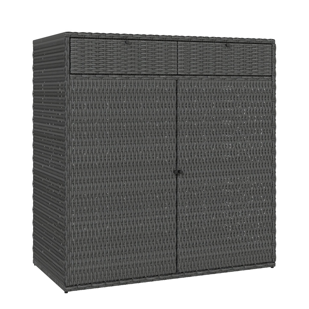 Wicker Outdoor Storage Cabinet with 2 Drawers and 2-Tier Shelves, Dark Grey