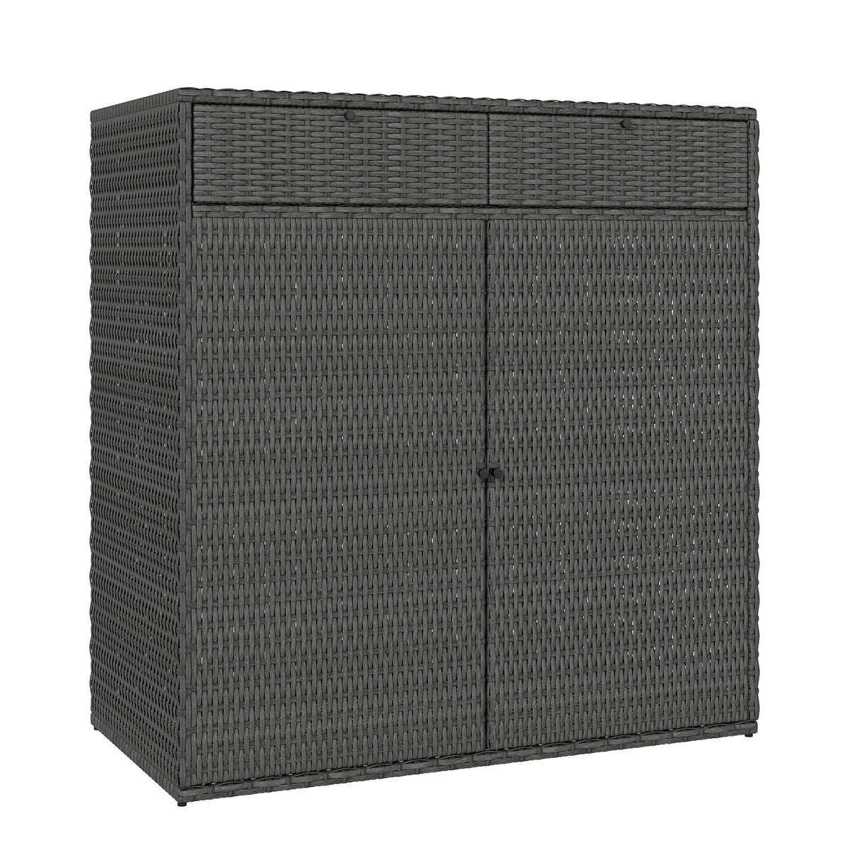 Wicker Outdoor Storage Cabinet with 2 Drawers and 2-Tier Shelves, Dark Grey