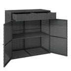 Wicker Outdoor Storage Cabinet with 2 Drawers and 2-Tier Shelves, Dark Grey