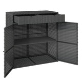 Wicker Outdoor Storage Cabinet with 2 Drawers and 2-Tier Shelves, Dark Grey