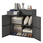 Wicker Outdoor Storage Cabinet with 2 Drawers and 2-Tier Shelves, Dark Grey