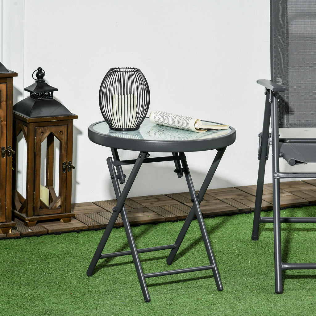 18" Outdoor Round Folding Table with Tempered Glass Top, White