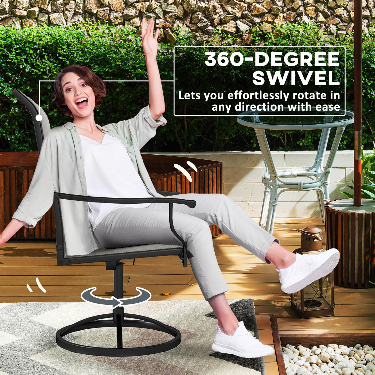 2-Piece Outdoor Patio Swivel Chairs, Gray