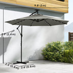 9.7 ft Cantilever Patio Umbrella with Solar LED Light and Cover, Grey