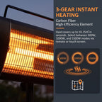 1500W Infrared Standing Patio Heater with Tripod, IP65, 3 Heat Levels, Black