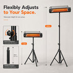 1500W Infrared Standing Patio Heater with Tripod, IP65, 3 Heat Levels, Black
