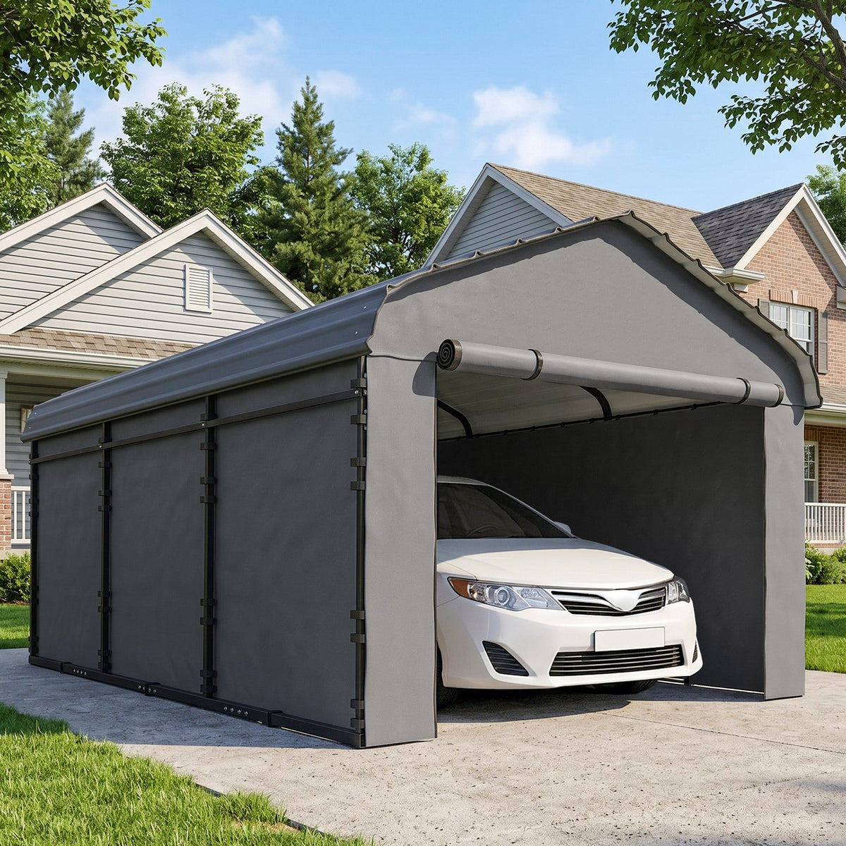 Onward 10' x 15' Heavy Duty Metal Carport with Galvanized Roof & Removable Sidewalls