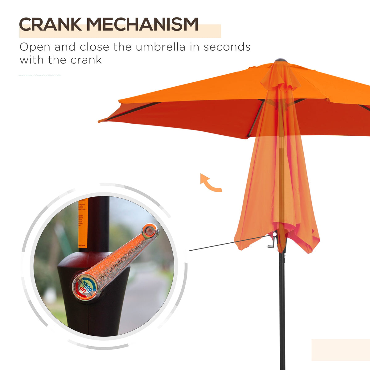 8.5ft Patio Umbrella with Crank Handle and Tilt, Orange