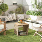 2-Tier PE Rattan Side Table with Storage Shelf, Khaki